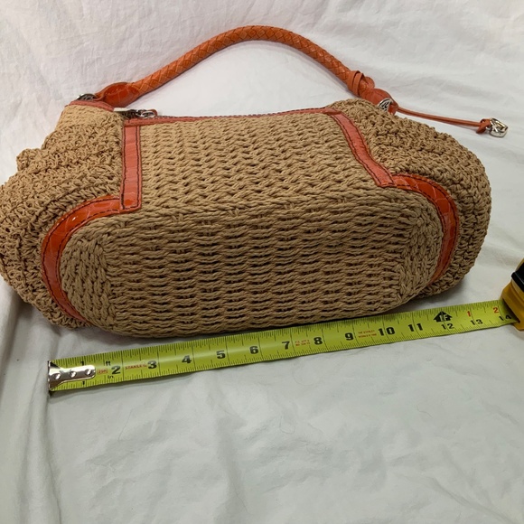 Woven Straw and Orange Patent Leather Brighton Bag - Picture 5 of 10